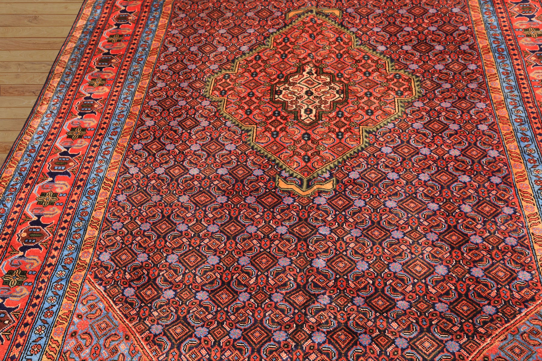 6x9 Navy, Orange, Blue Color Hand Knotted Meshkin? Wool Traditional Oriental Rug