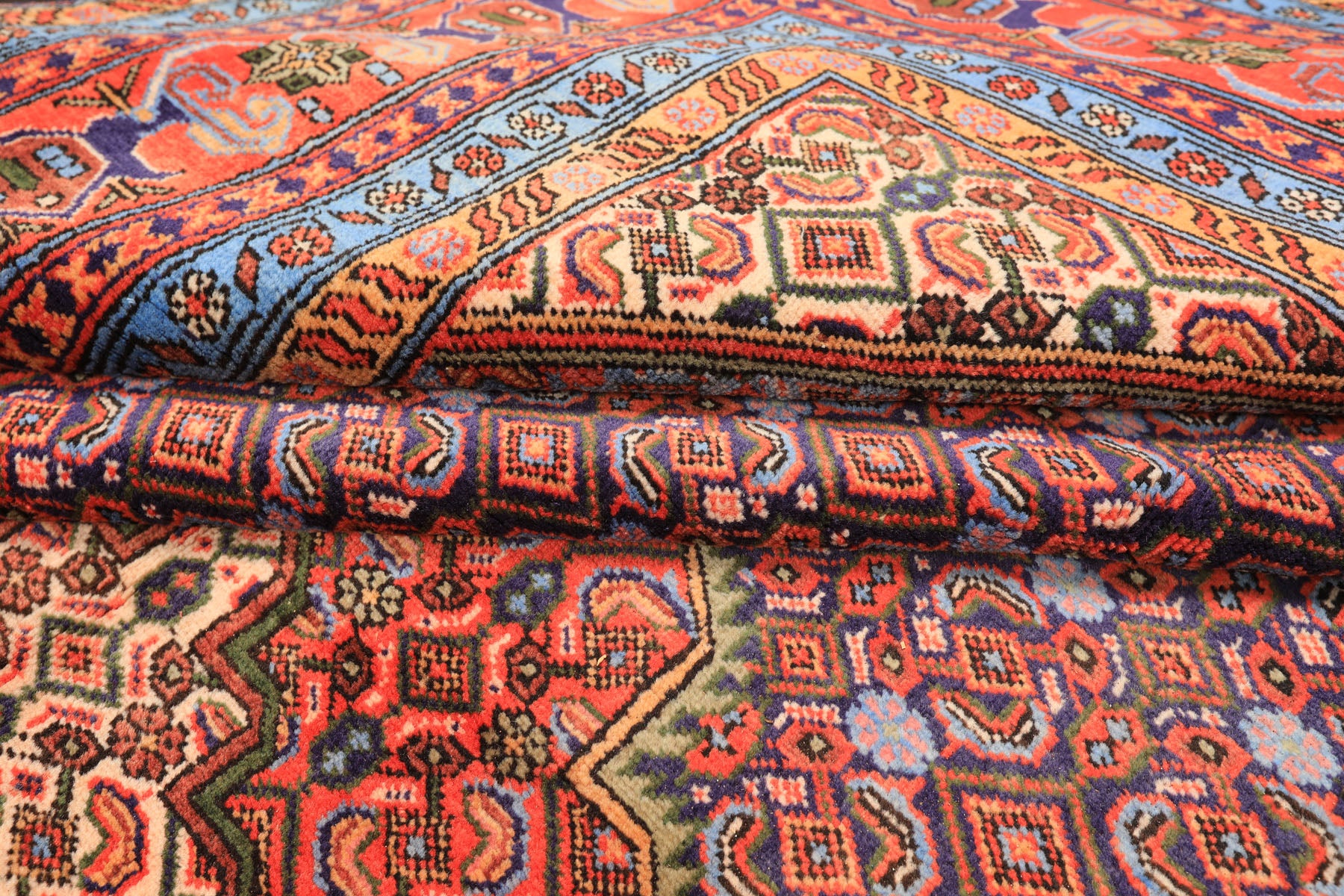 6x9 Navy, Orange, Blue Color Hand Knotted Meshkin? Wool Traditional Oriental Rug