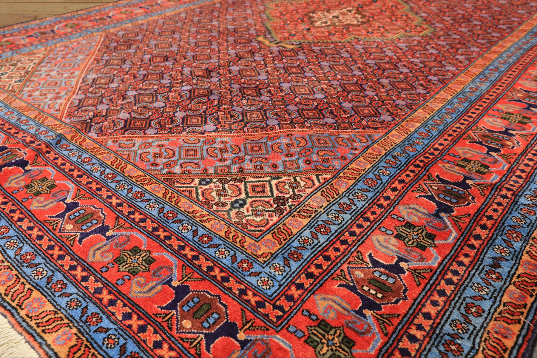 6x9 Navy, Orange, Blue Color Hand Knotted Meshkin? Wool Traditional Oriental Rug