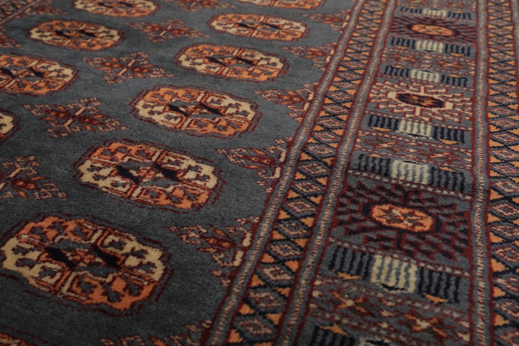 Runner Slate, Taupe, Ivory Color Hand Knotted Bokhara Wool Traditional Oriental Rug