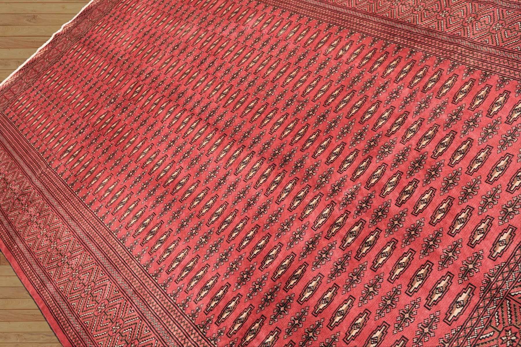 6x9 Rose, Ivory, Charcoal Color Hand Knotted Turkmen Wool Traditional Oriental Rug