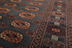 Runner Slate, Taupe, Ivory Color Hand Knotted Bokhara Wool Traditional Oriental Rug