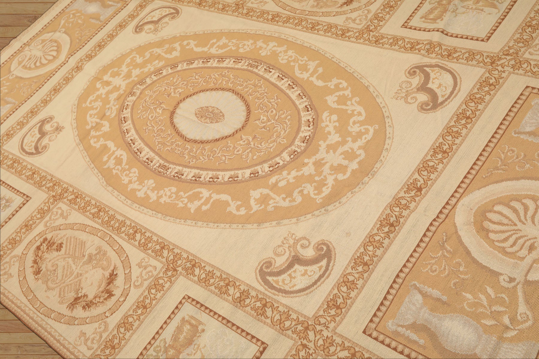 6x9 Beige, Tan, Brown Color Hand Woven Needlepoint Wool Traditional Oriental Rug