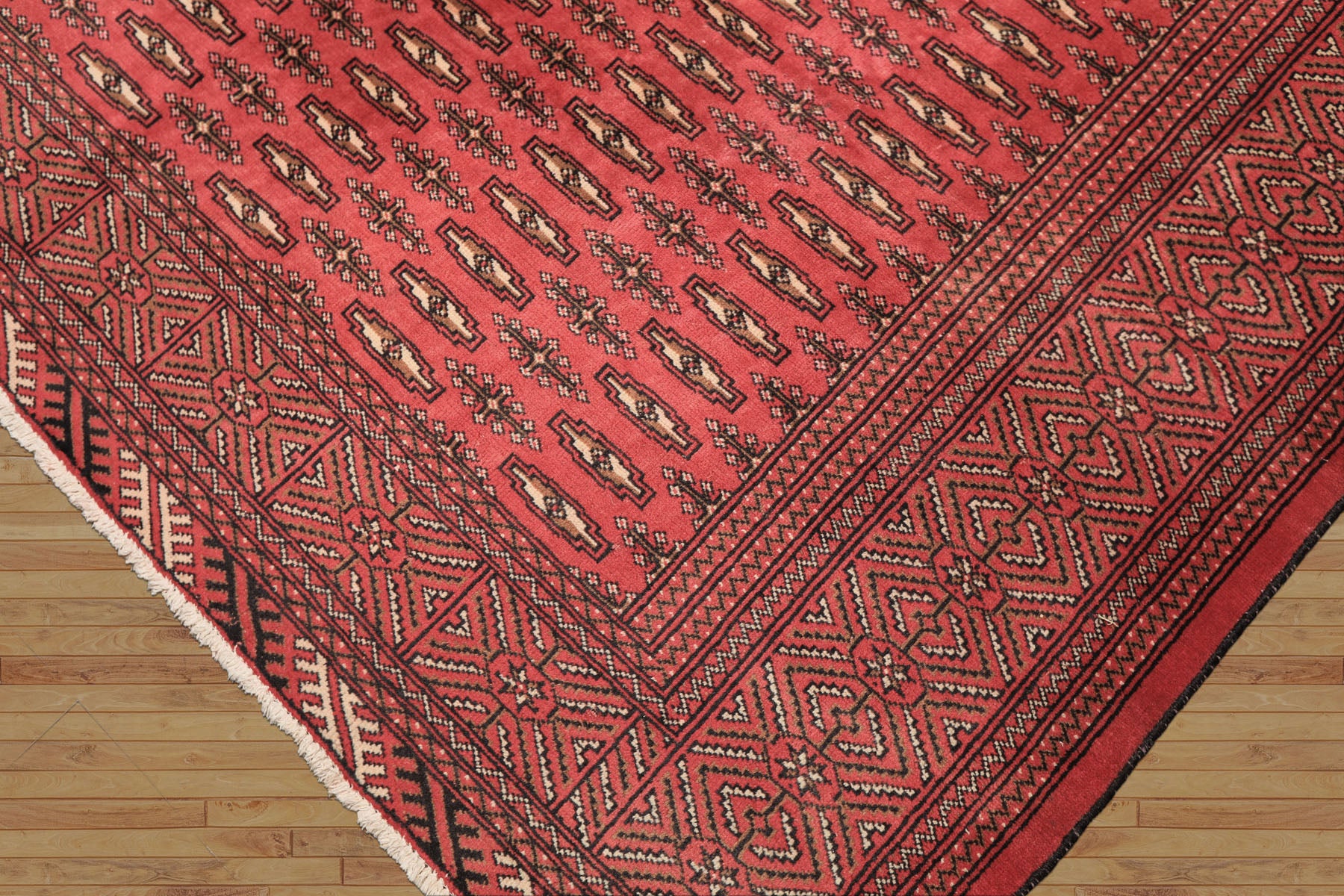 6x9 Rose, Ivory, Charcoal Color Hand Knotted Turkmen Wool Traditional Oriental Rug