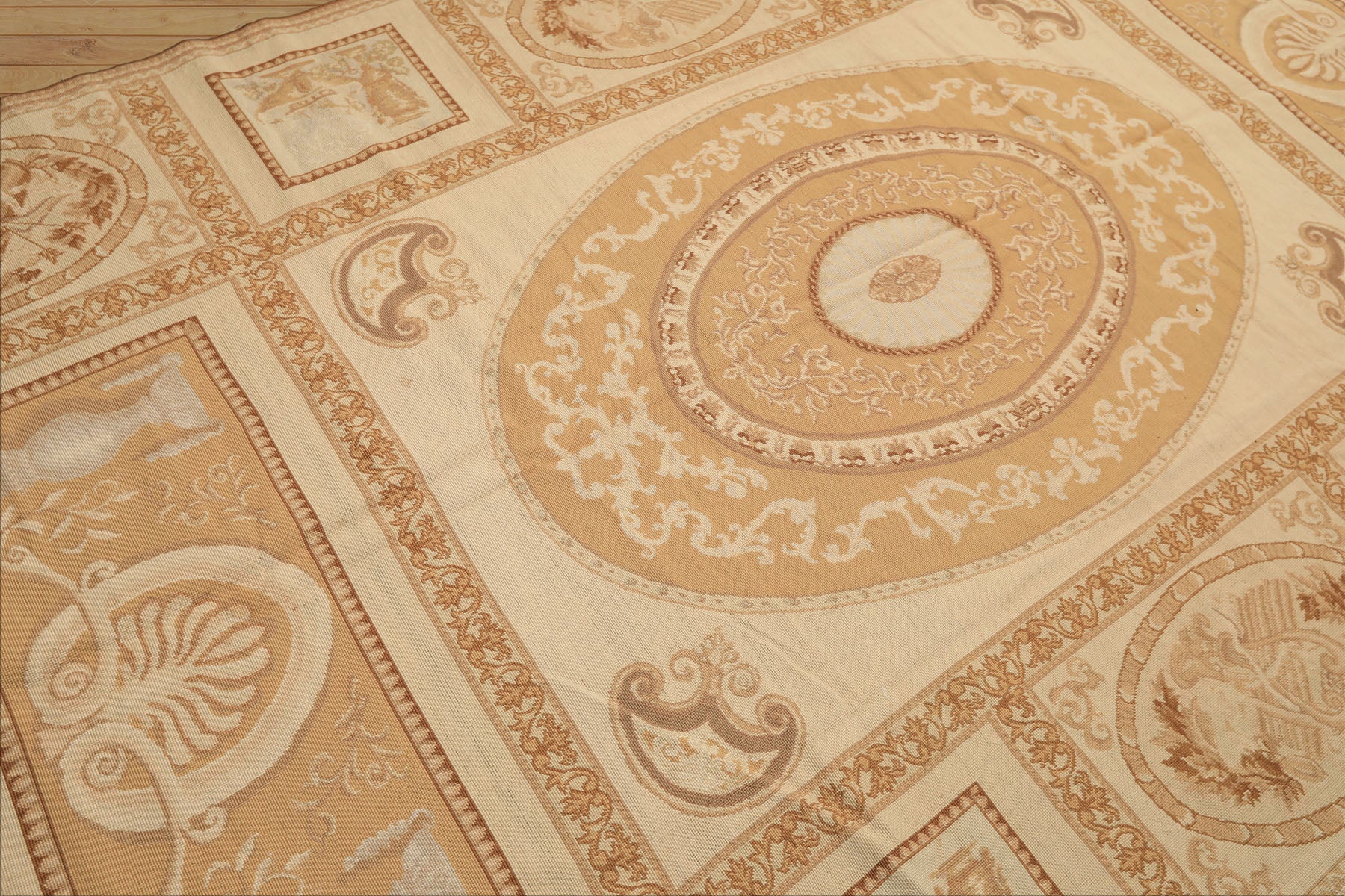 6x9 Beige, Tan, Brown Color Hand Woven Needlepoint Wool Traditional Oriental Rug