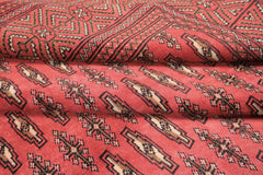 6x9 Rose, Ivory, Charcoal Color Hand Knotted Turkmen Wool Traditional Oriental Rug