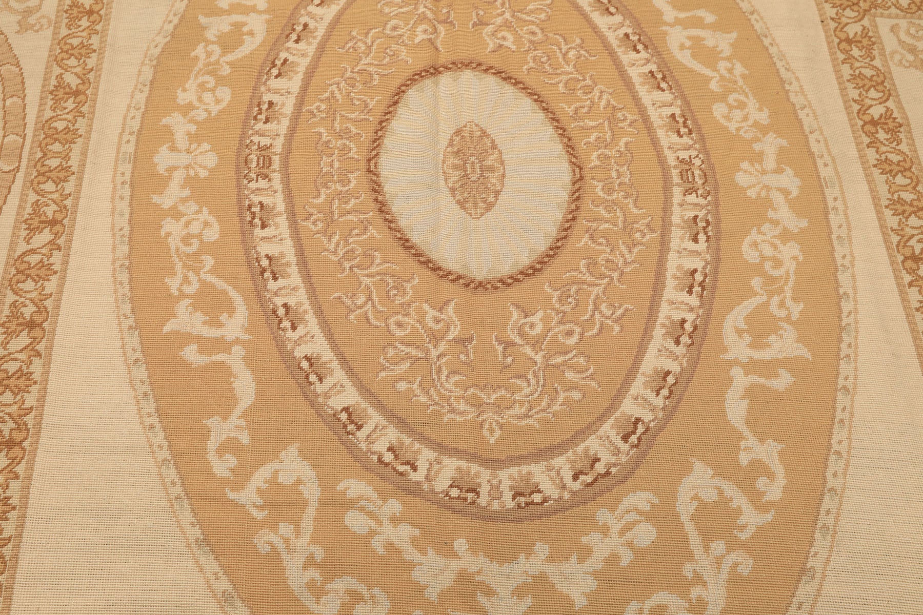 6x9 Beige, Tan, Brown Color Hand Woven Needlepoint Wool Traditional Oriental Rug