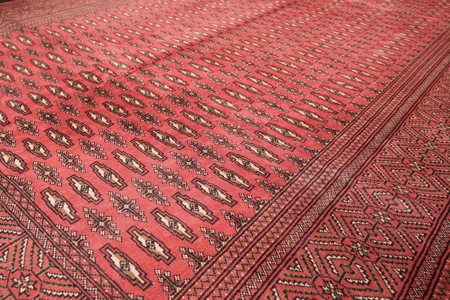 6x9 Rose, Ivory, Charcoal Color Hand Knotted Turkmen Wool Traditional Oriental Rug