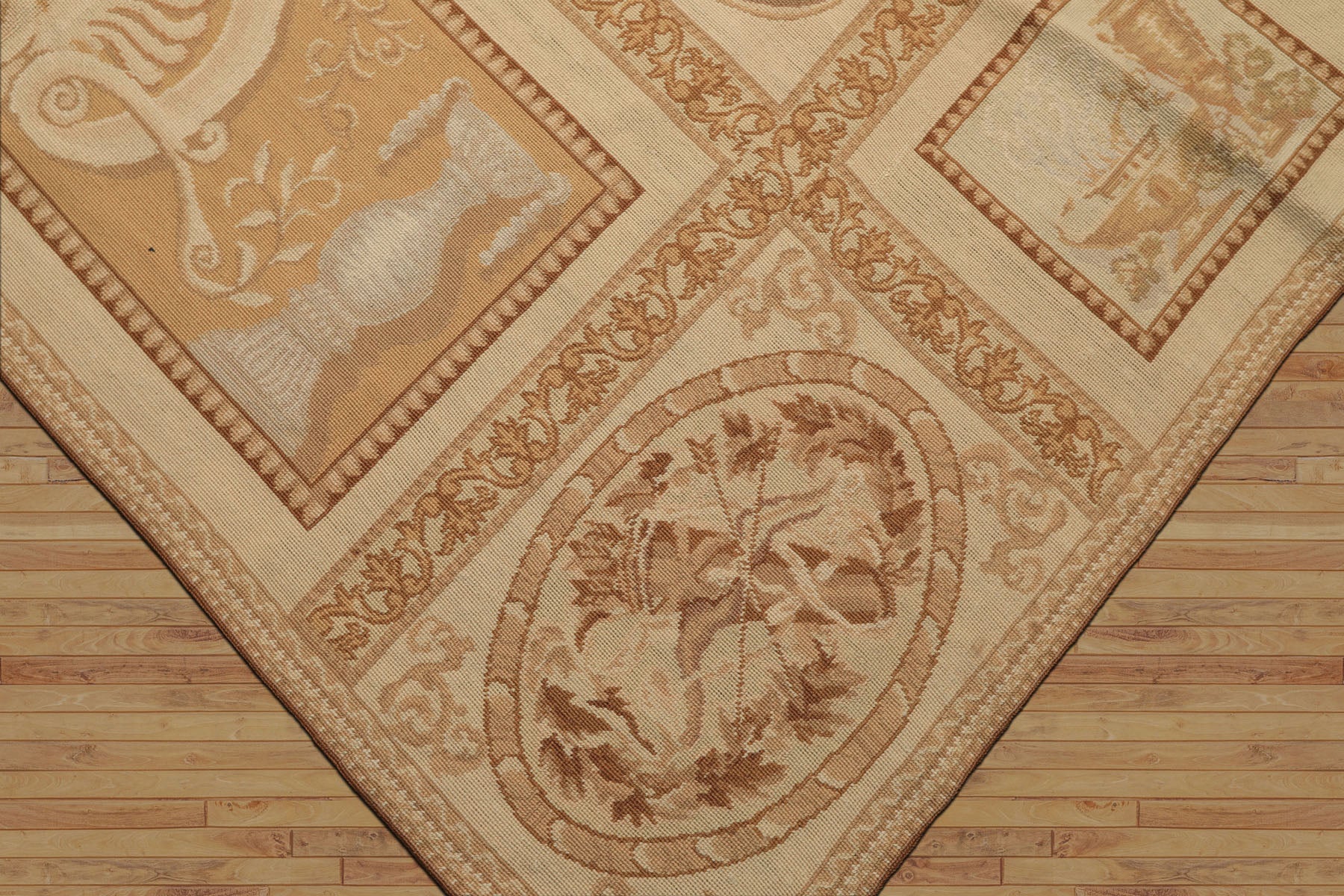 6x9 Beige, Tan, Brown Color Hand Woven Needlepoint Wool Traditional Oriental Rug