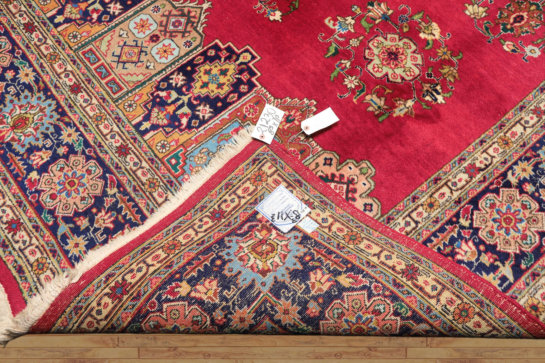 8x11 Coral, Navy, Ivory Color Hand Knotted Tabriz Wool Traditional Oriental Rug