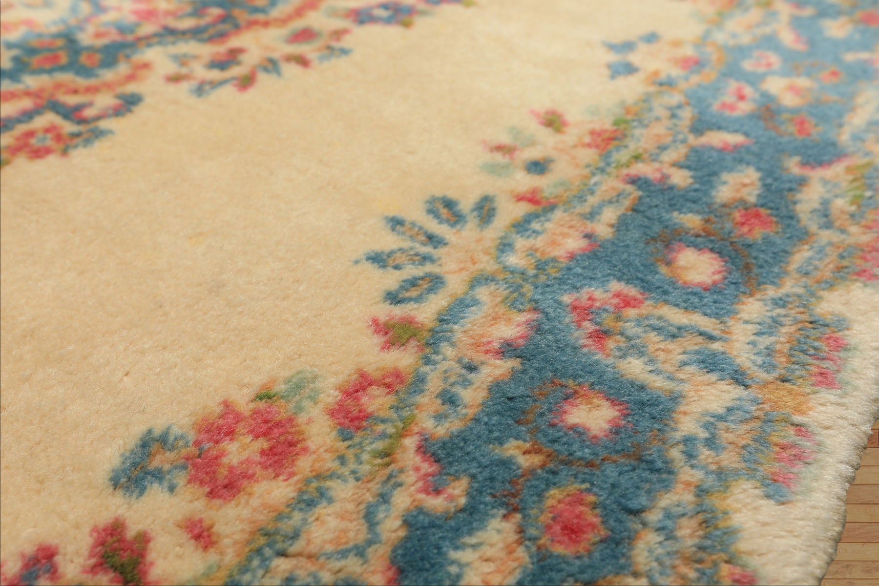 3x5 Ivory, Aqua, Green Color Hand Knotted Kerman Wool Traditional Oriental Rug