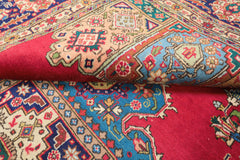 8x11 Coral, Navy, Ivory Color Hand Knotted Tabriz Wool Traditional Oriental Rug