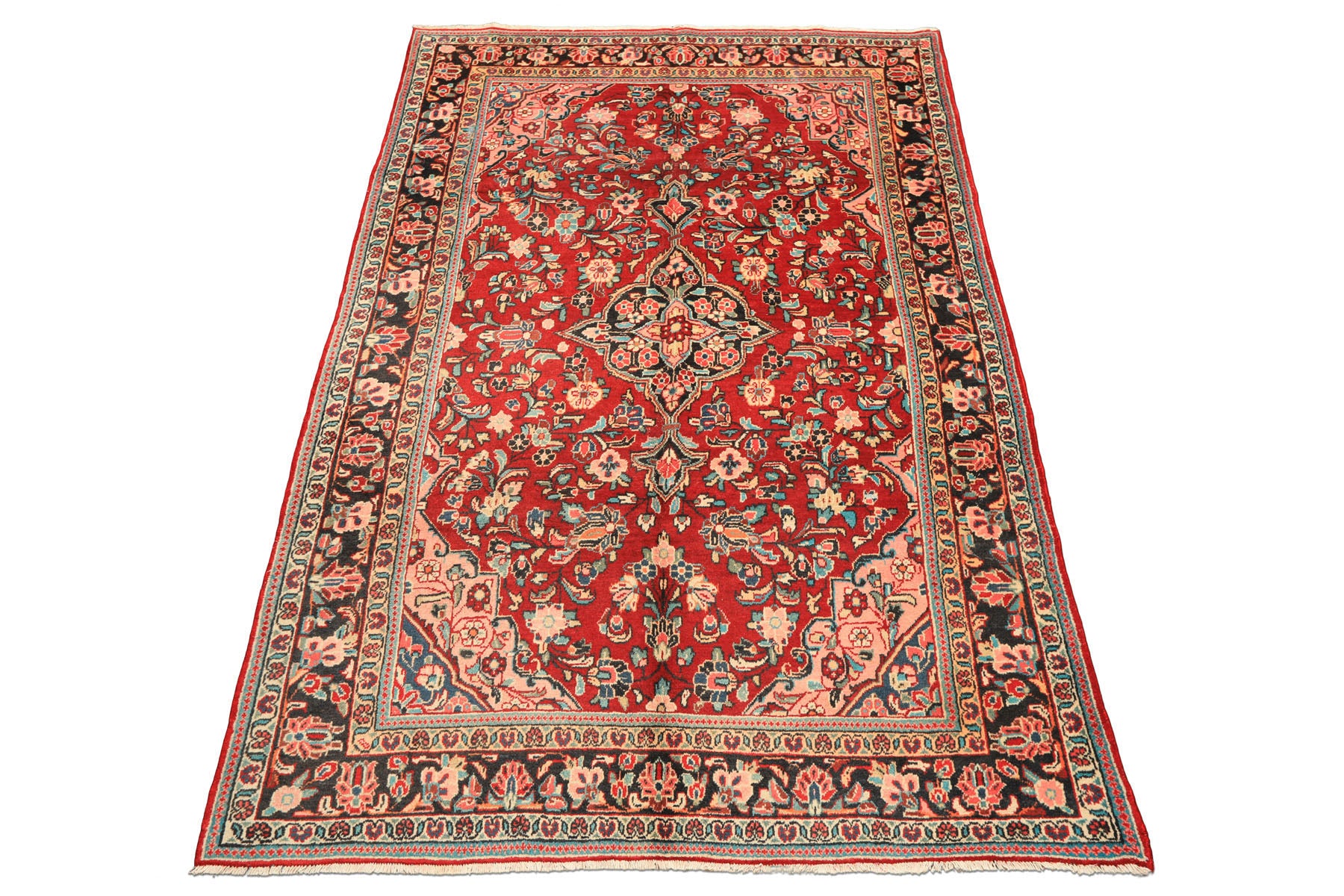 7x10 Rust, Charcoal, Pink Color Hand Knotted Sarouk Wool Traditional Oriental Rug