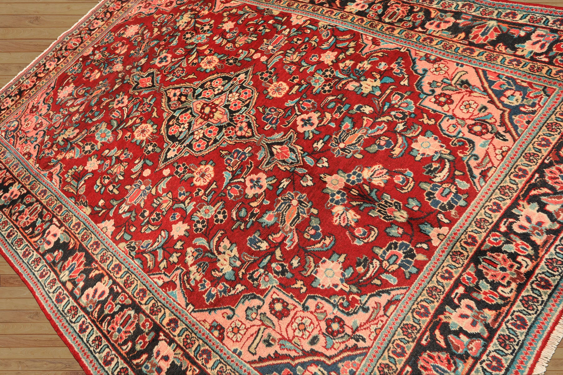 7x10 Rust, Charcoal, Pink Color Hand Knotted Sarouk Wool Traditional Oriental Rug