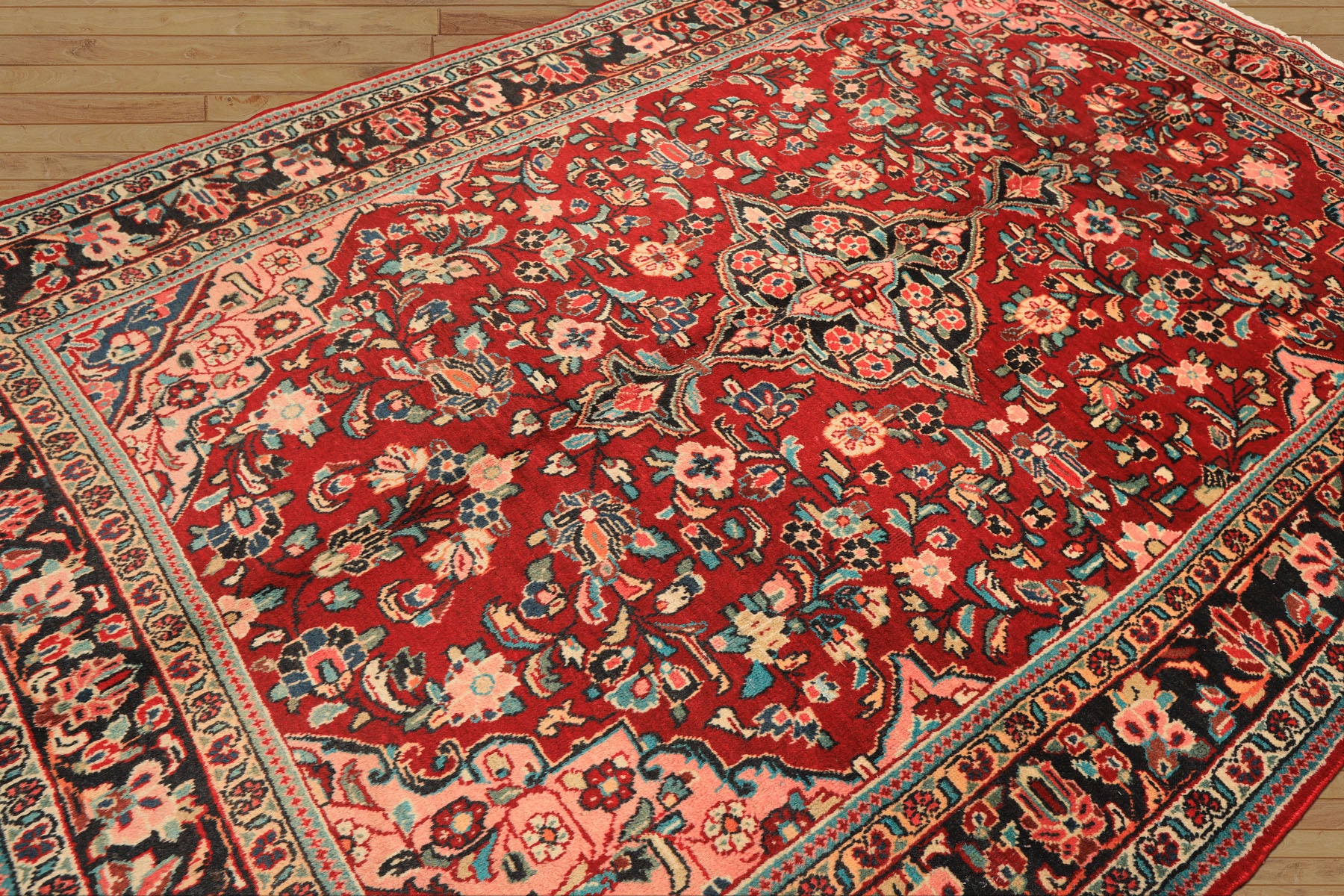 7x10 Rust, Charcoal, Pink Color Hand Knotted Sarouk Wool Traditional Oriental Rug