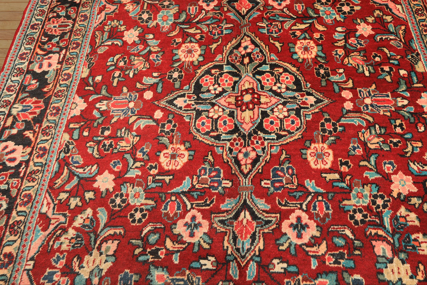 7x10 Rust, Charcoal, Pink Color Hand Knotted Sarouk Wool Traditional Oriental Rug