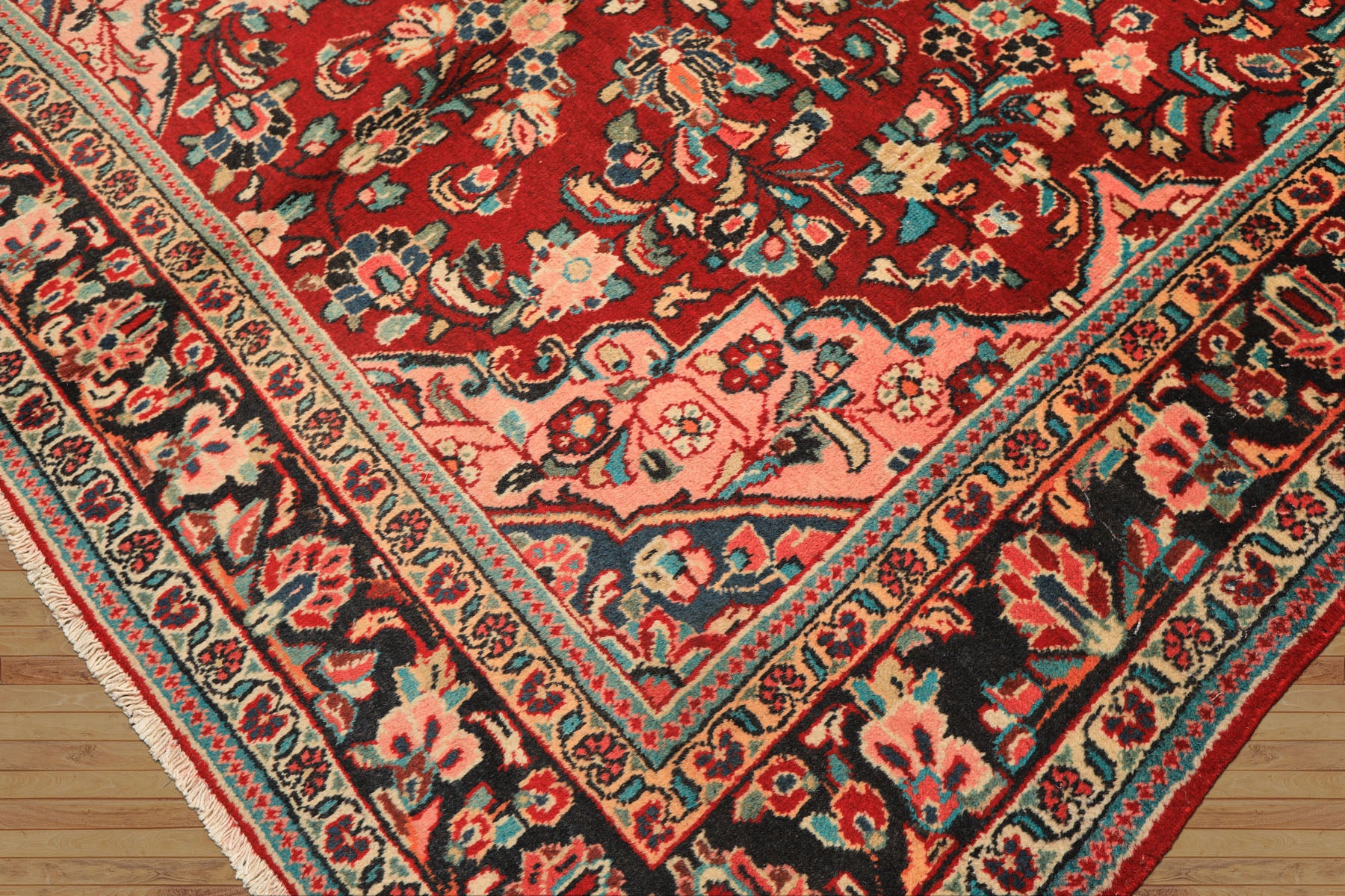 7x10 Rust, Charcoal, Pink Color Hand Knotted Sarouk Wool Traditional Oriental Rug
