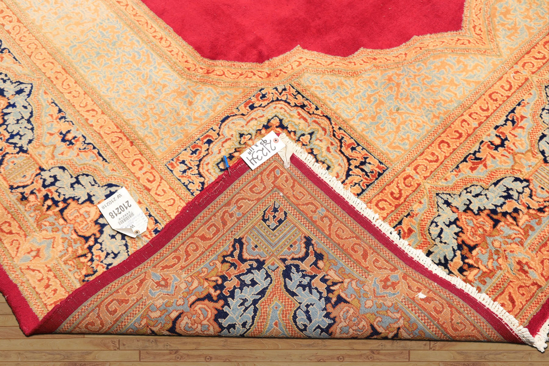 9x12 Ruby Red, Aqua, Navy Color Hand Knotted Kerman Wool Traditional Oriental Rug