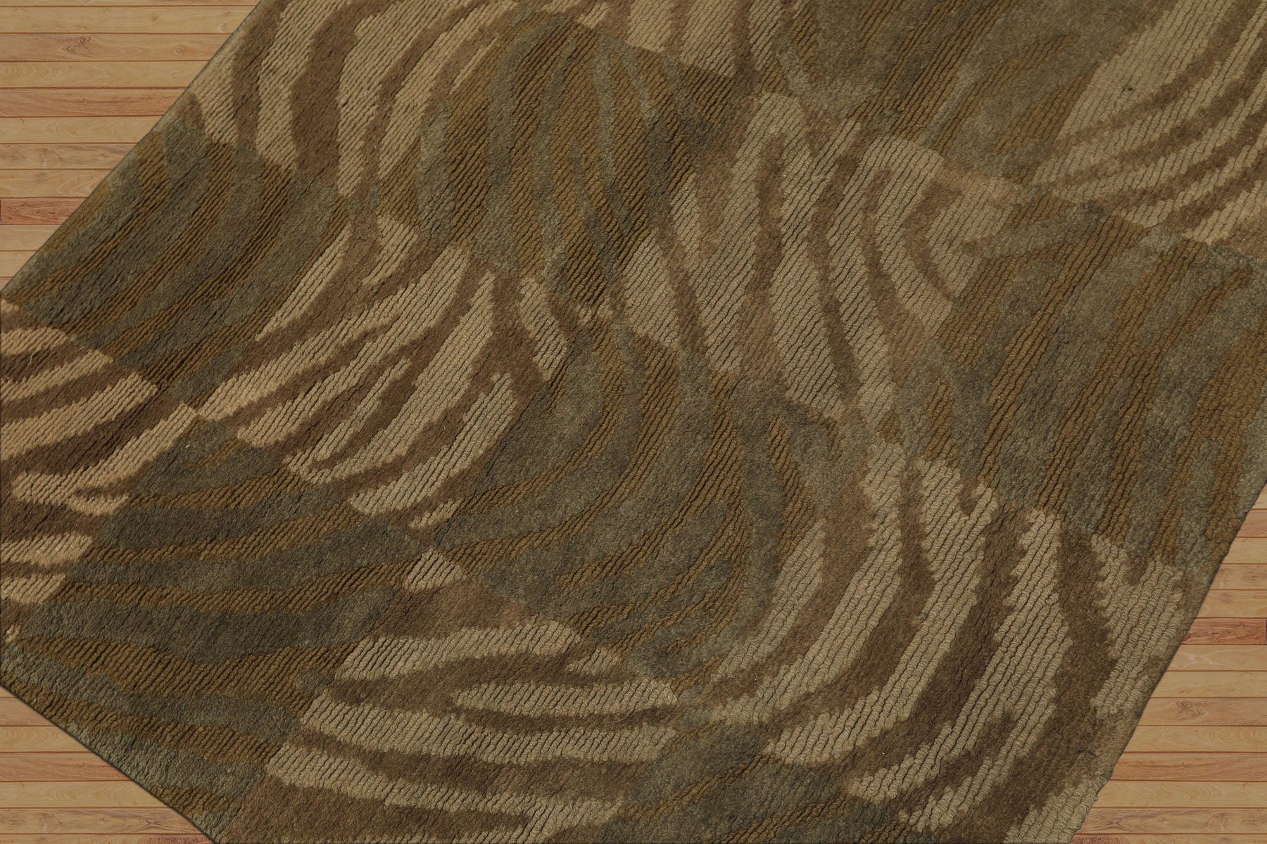 Square Tan, Brown, Beige Color Hand Knotted Tibetan Wool Modern & Contemporary Oriental Rug