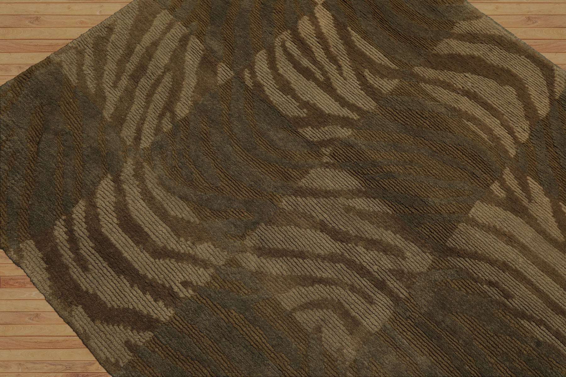 Square Tan, Brown, Beige Color Hand Knotted Tibetan Wool Modern & Contemporary Oriental Rug