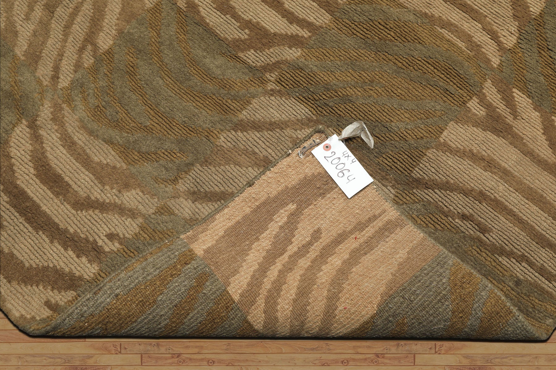 Square Tan, Brown, Beige Color Hand Knotted Tibetan Wool Modern & Contemporary Oriental Rug