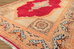 9x12 Ruby Red, Aqua, Navy Color Hand Knotted Kerman Wool Traditional Oriental Rug