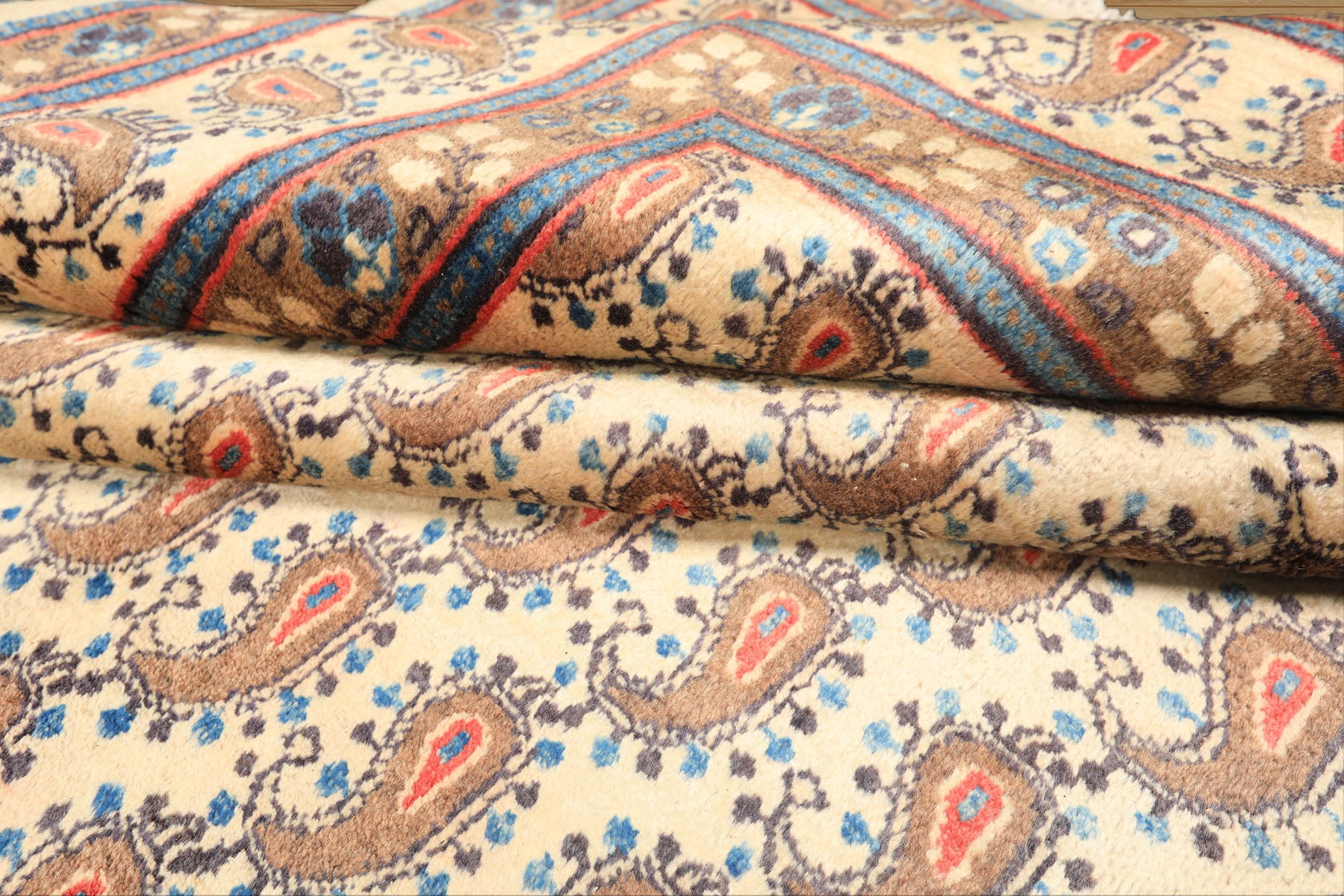 7x10 Beige, Camel, Blue Color Hand Knotted Birjand Wool Traditional Oriental Rug