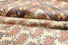 7x10 Beige, Camel, Blue Color Hand Knotted Birjand Wool Traditional Oriental Rug