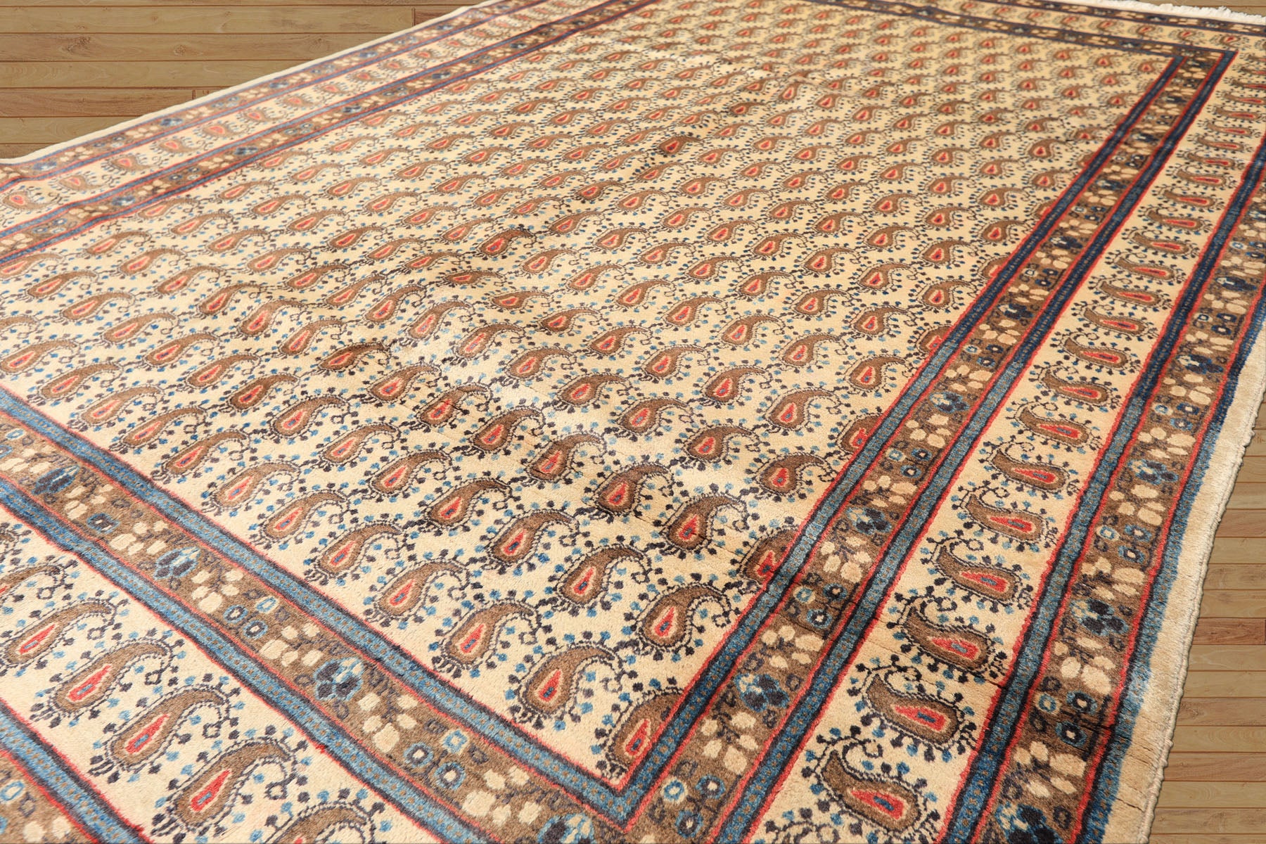 7x10 Beige, Camel, Blue Color Hand Knotted Birjand Wool Traditional Oriental Rug