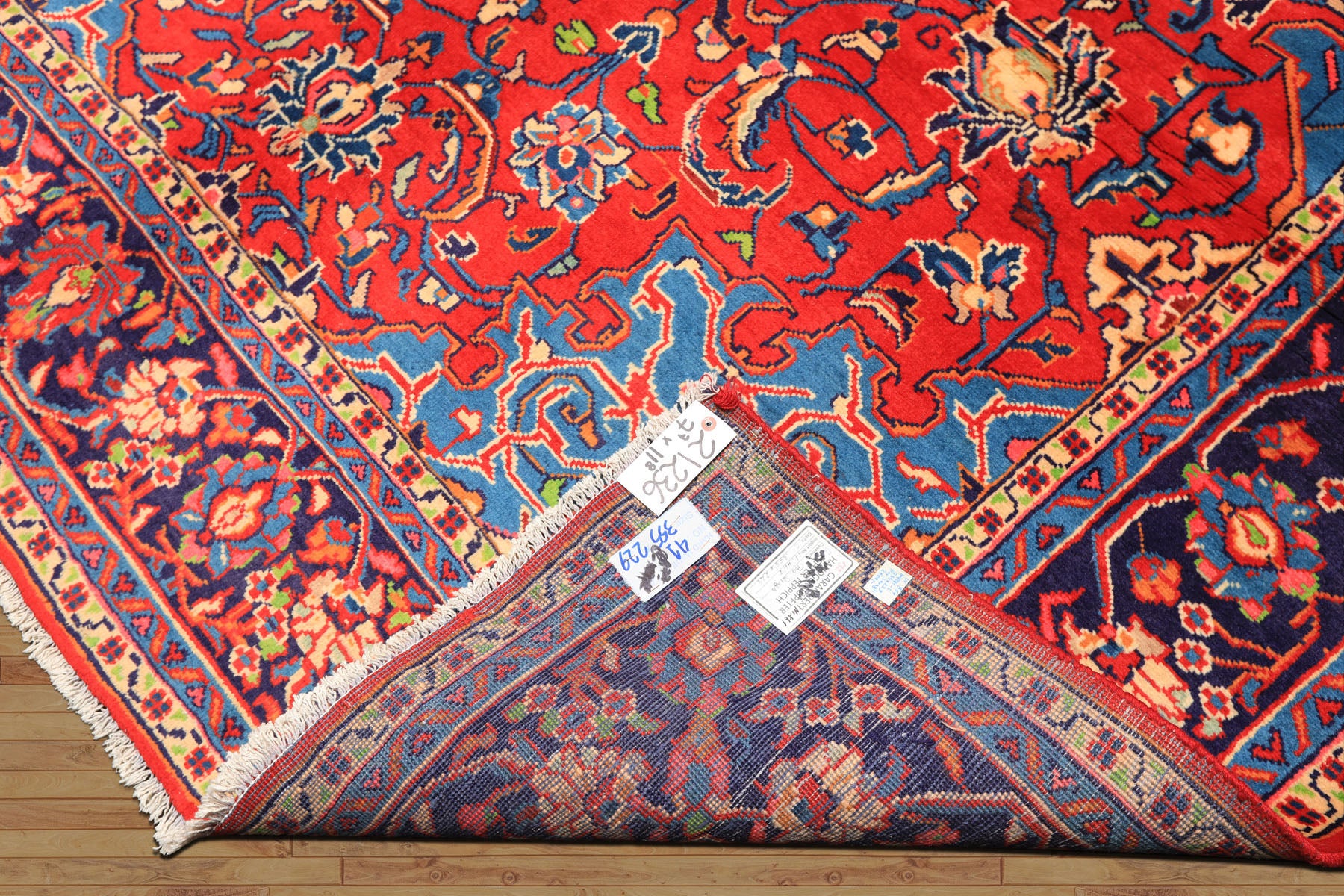 7x11 Red, Navy, Ivory Color Hand Knotted Sarouk Wool Traditional Oriental Rug