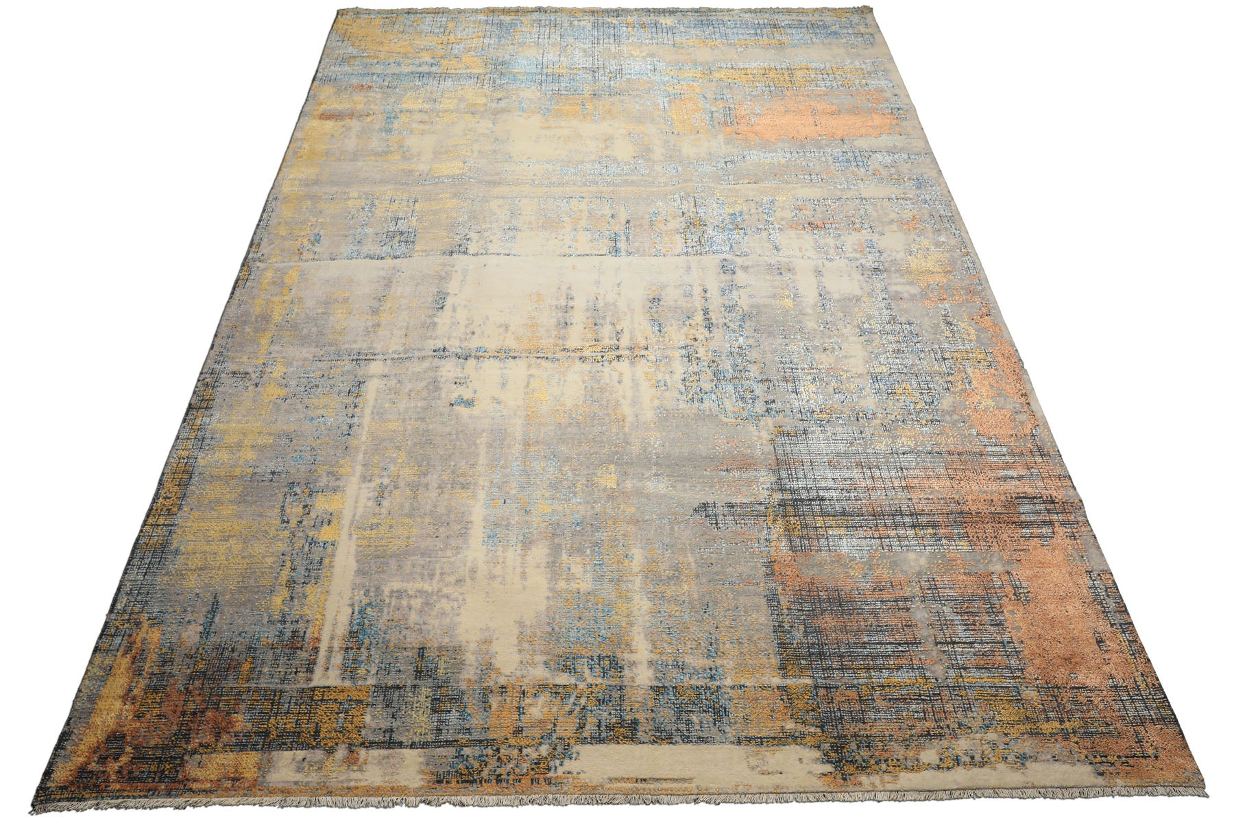 10x14 Beige, Taupe, Gray Color Hand Knotted Sherpa Wool and Silk Modern & Contemporary Oriental Rug