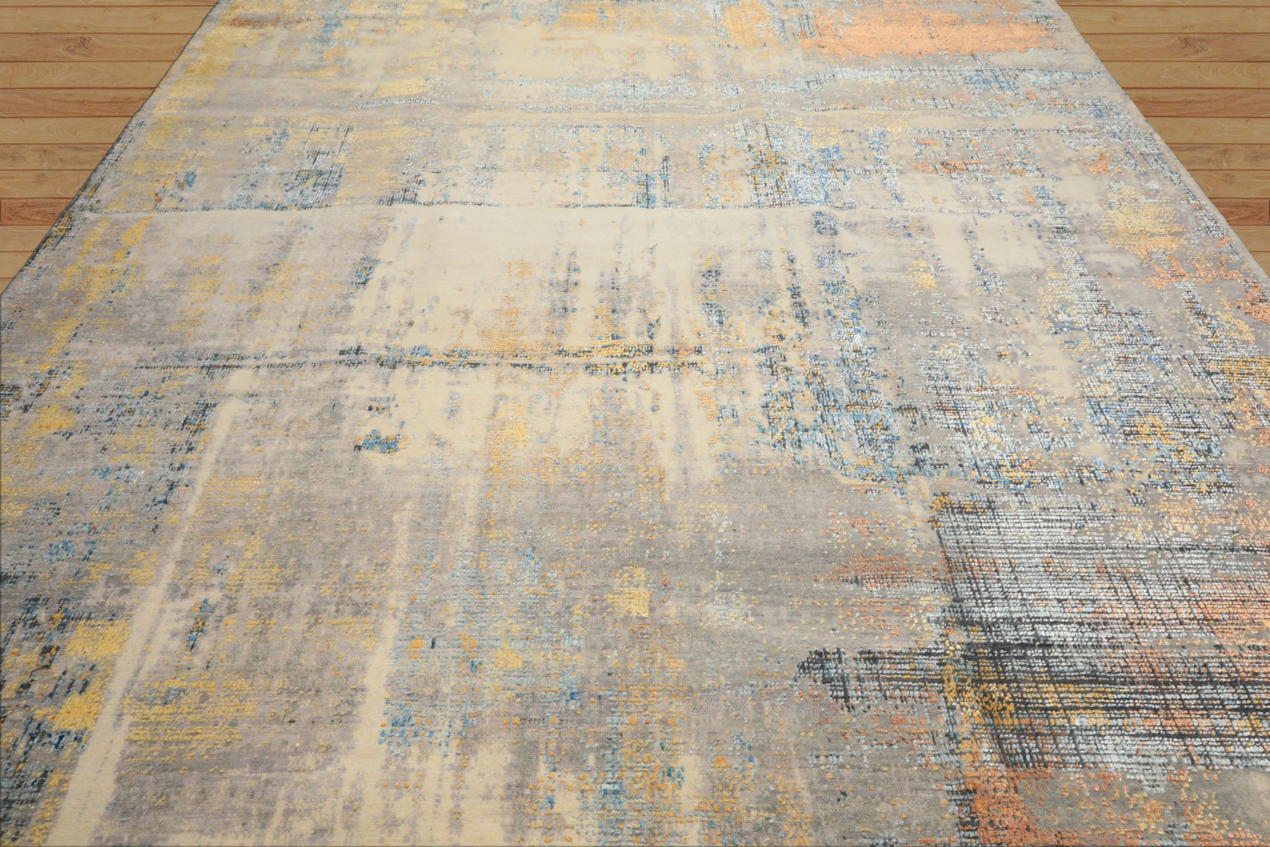 10x14 Beige, Taupe, Gray Color Hand Knotted Sherpa Wool and Silk Modern & Contemporary Oriental Rug