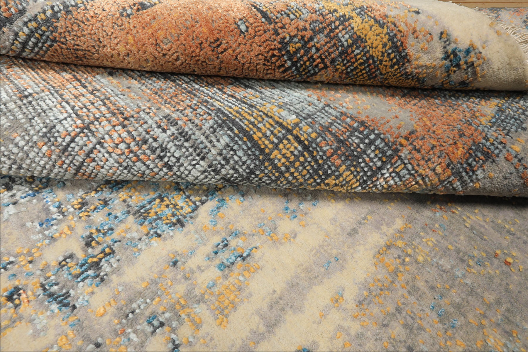 10x14 Beige, Taupe, Gray Color Hand Knotted Sherpa Wool and Silk Modern & Contemporary Oriental Rug