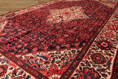 7x11 Midnight Blue, Ivory, Red Color Hand Knotted Hamadan Wool Traditional Oriental Rug