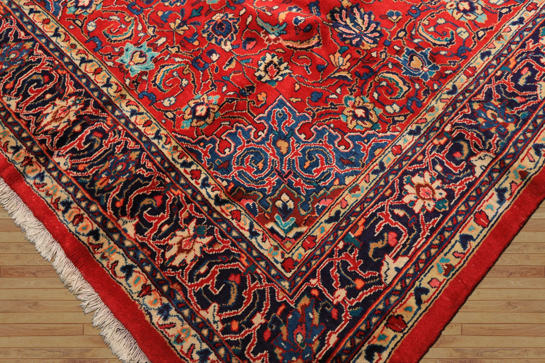 8x11 Red, Navy, Ivory Color Hand Knotted Sarouk Wool Traditional Oriental Rug