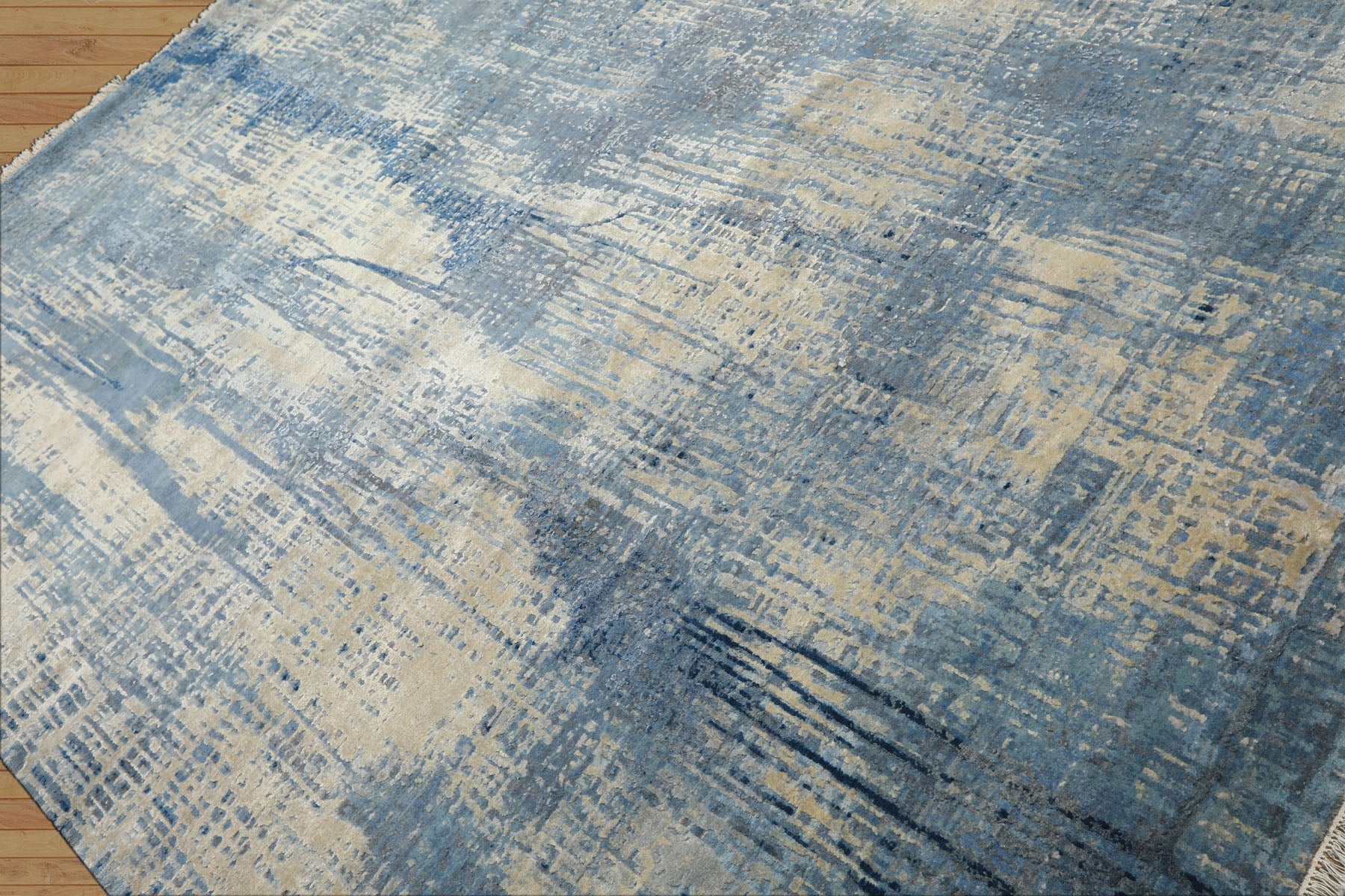 8x10 Beige, Blue, Color Hand Knotted Sherpa Wool and Silk Modern & Contemporary Oriental Rug