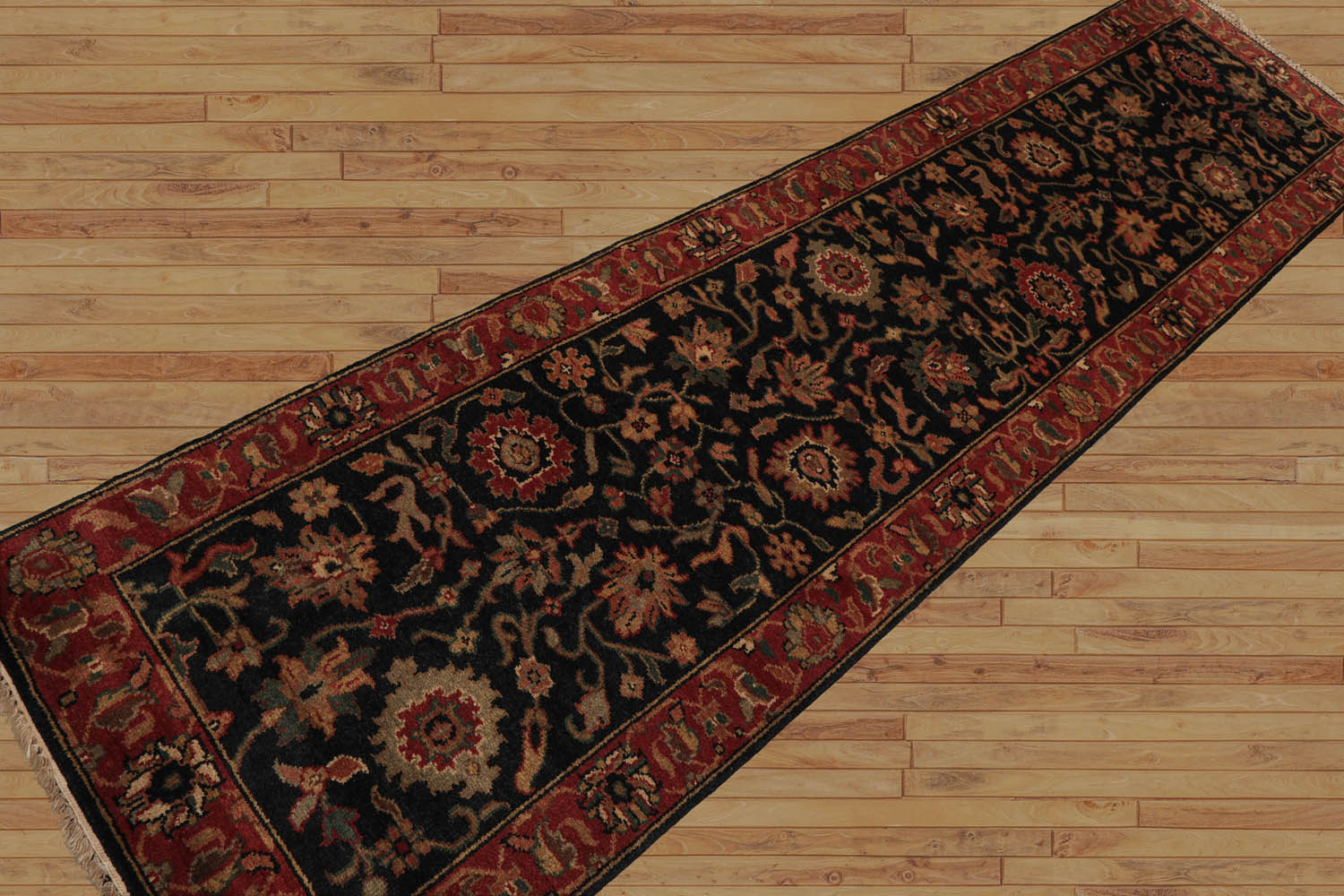 Runner Black, Red, Green Color Hand Knotted Oushak Wool Traditional Oriental Rug