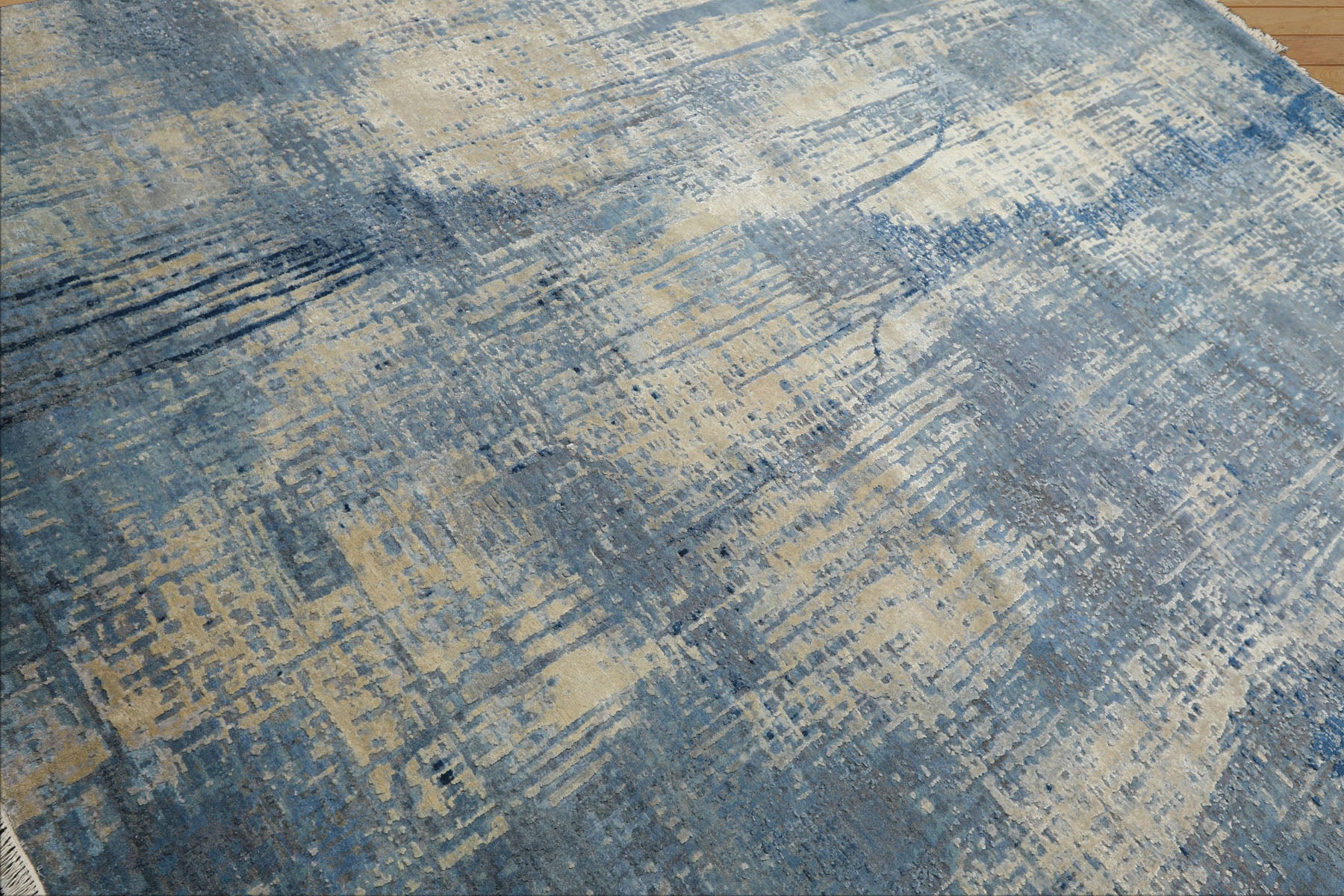 8x10 Beige, Blue, Color Hand Knotted Sherpa Wool and Silk Modern & Contemporary Oriental Rug