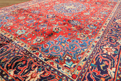 8x11 Red, Navy, Ivory Color Hand Knotted Sarouk Wool Traditional Oriental Rug