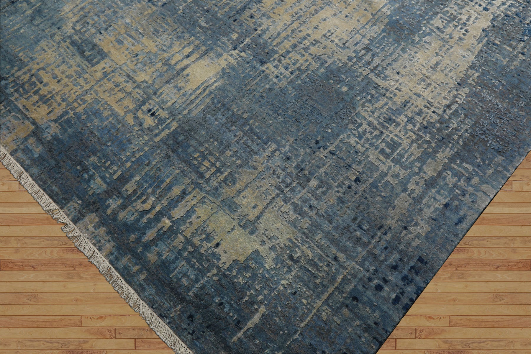 8x10 Beige, Blue, Color Hand Knotted Sherpa Wool and Silk Modern & Contemporary Oriental Rug