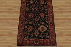Runner Black, Red, Green Color Hand Knotted Oushak Wool Traditional Oriental Rug
