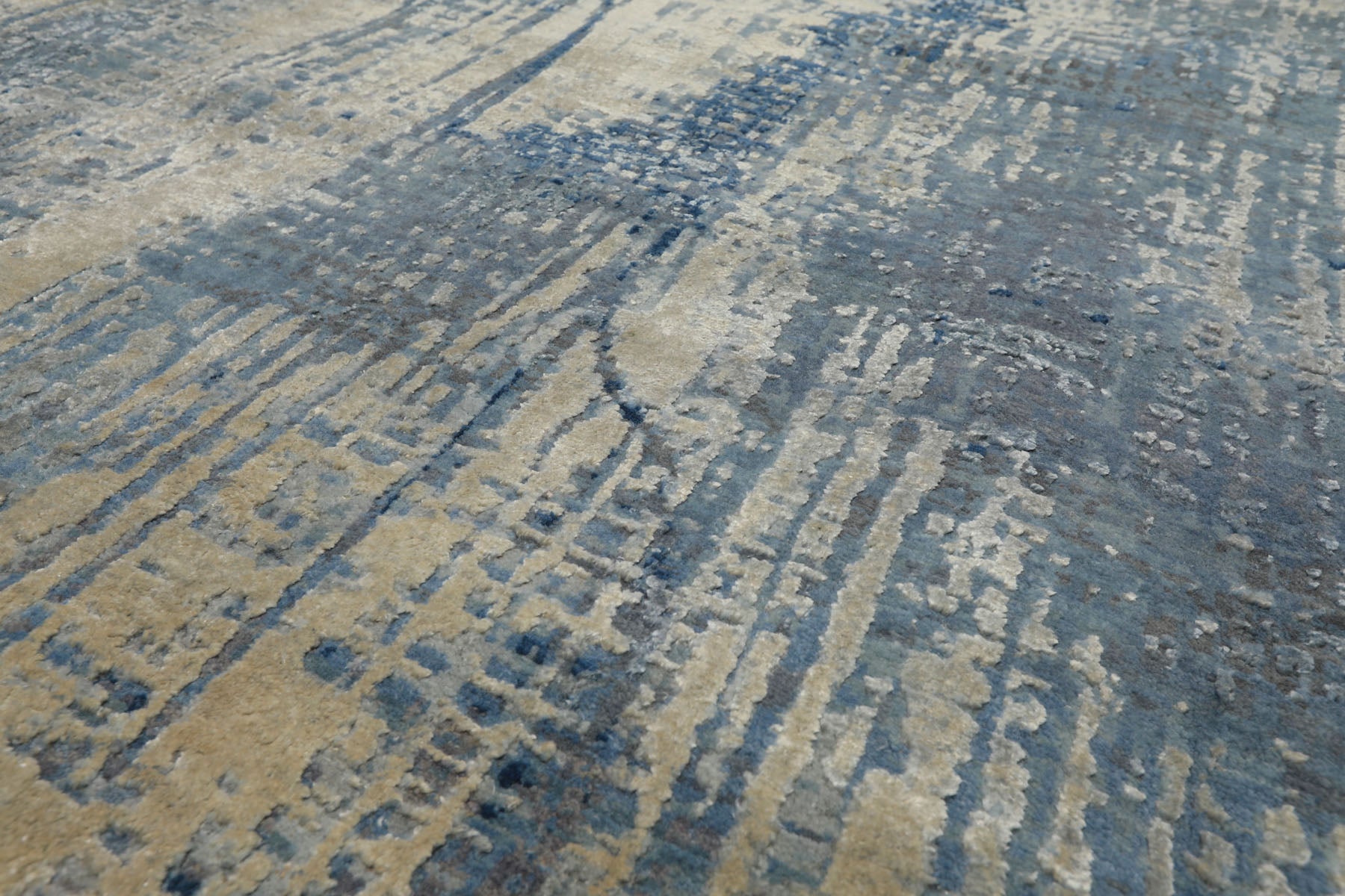 8x10 Beige, Blue, Color Hand Knotted Sherpa Wool and Silk Modern & Contemporary Oriental Rug