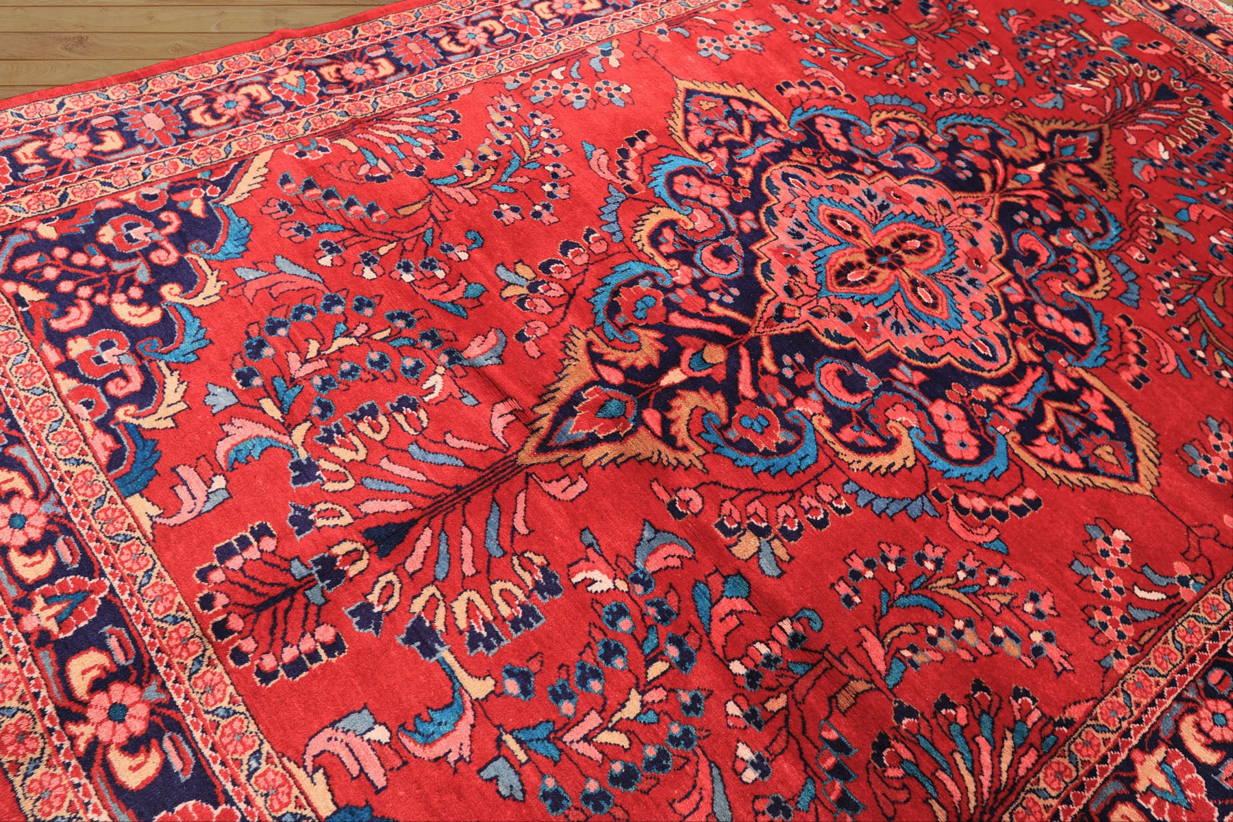 7x10 Red, Navy, Pink Color Hand Knotted Lilihan Wool Traditional Oriental Rug
