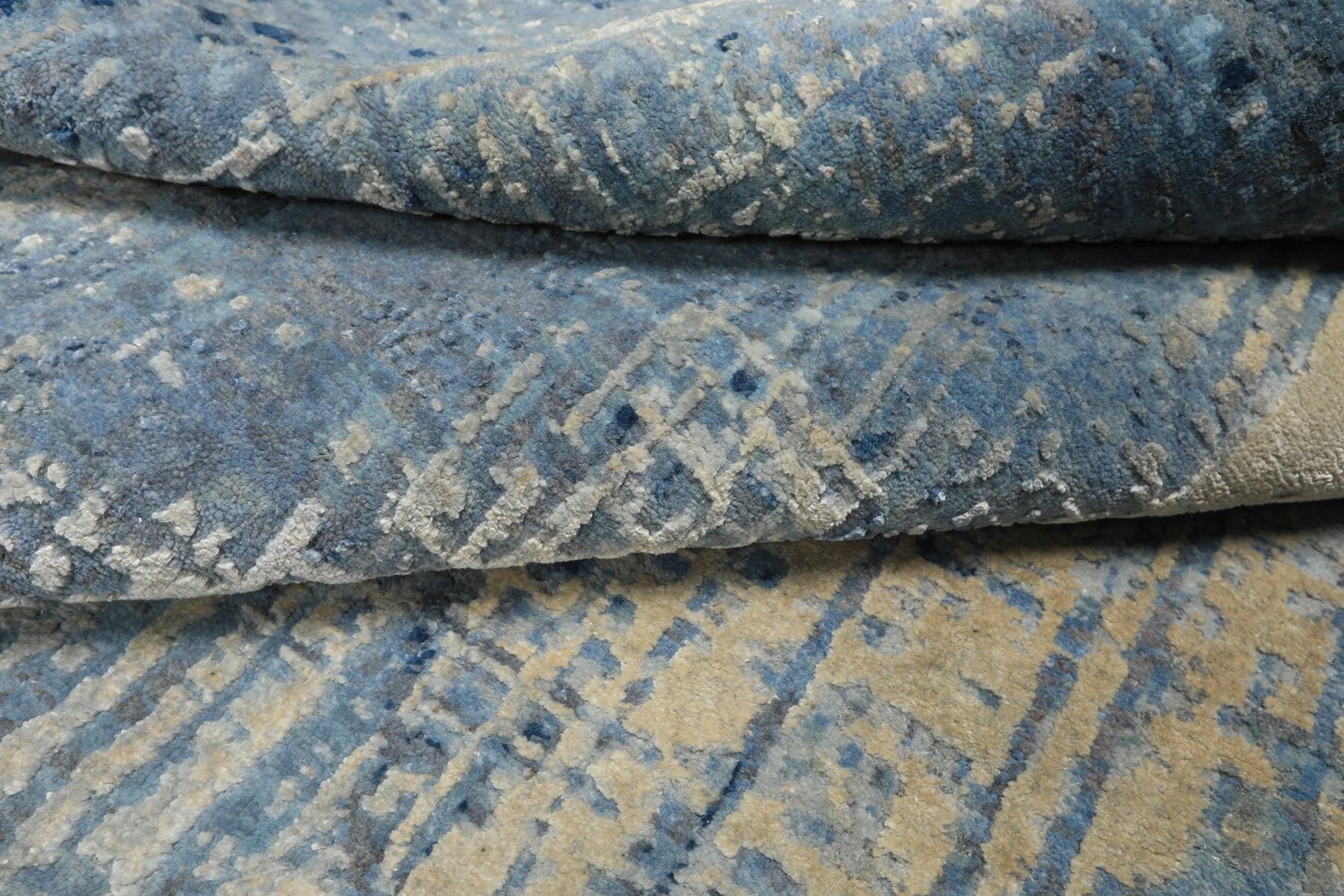 8x10 Beige, Blue, Color Hand Knotted Sherpa Wool and Silk Modern & Contemporary Oriental Rug
