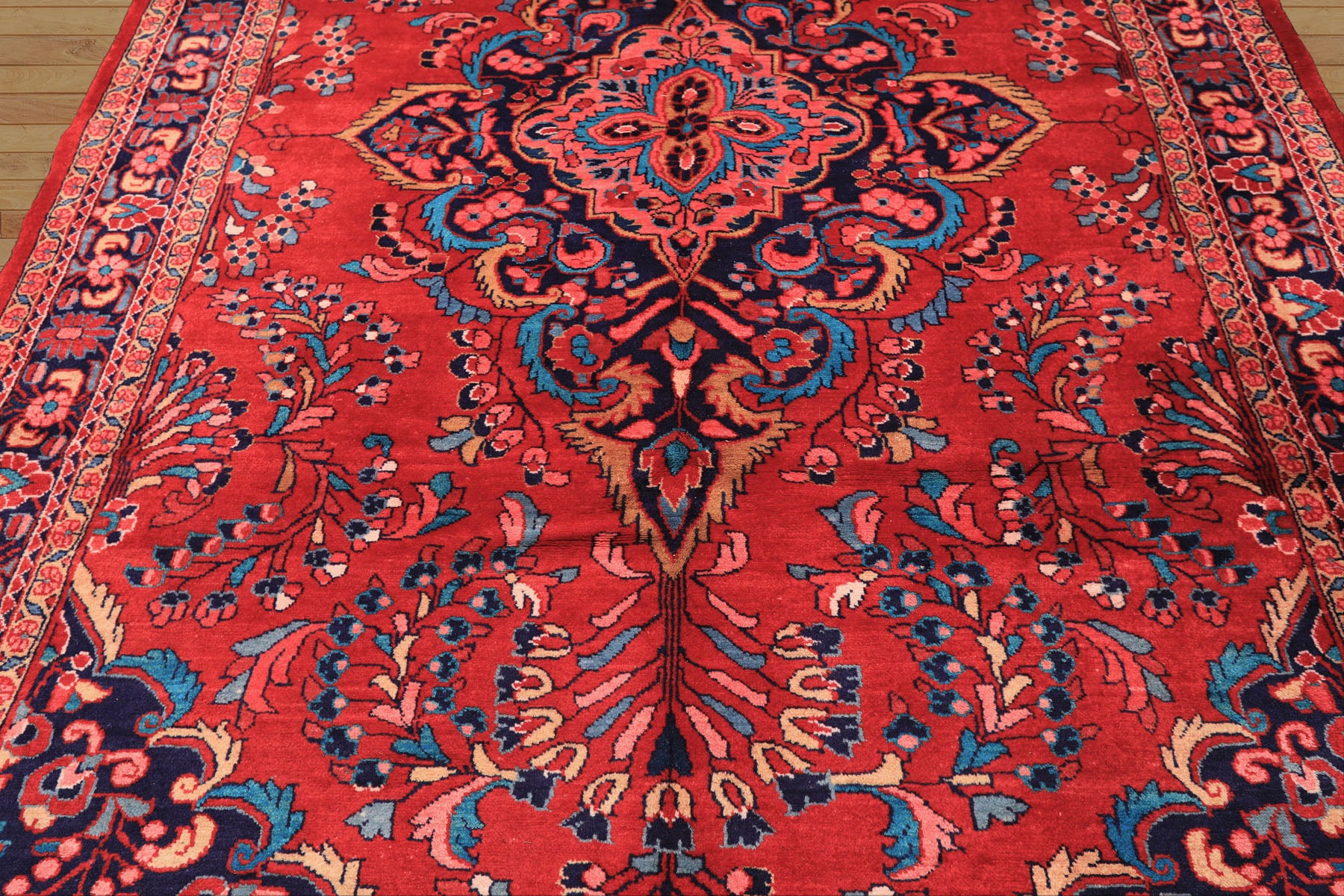 7x10 Red, Navy, Pink Color Hand Knotted Lilihan Wool Traditional Oriental Rug