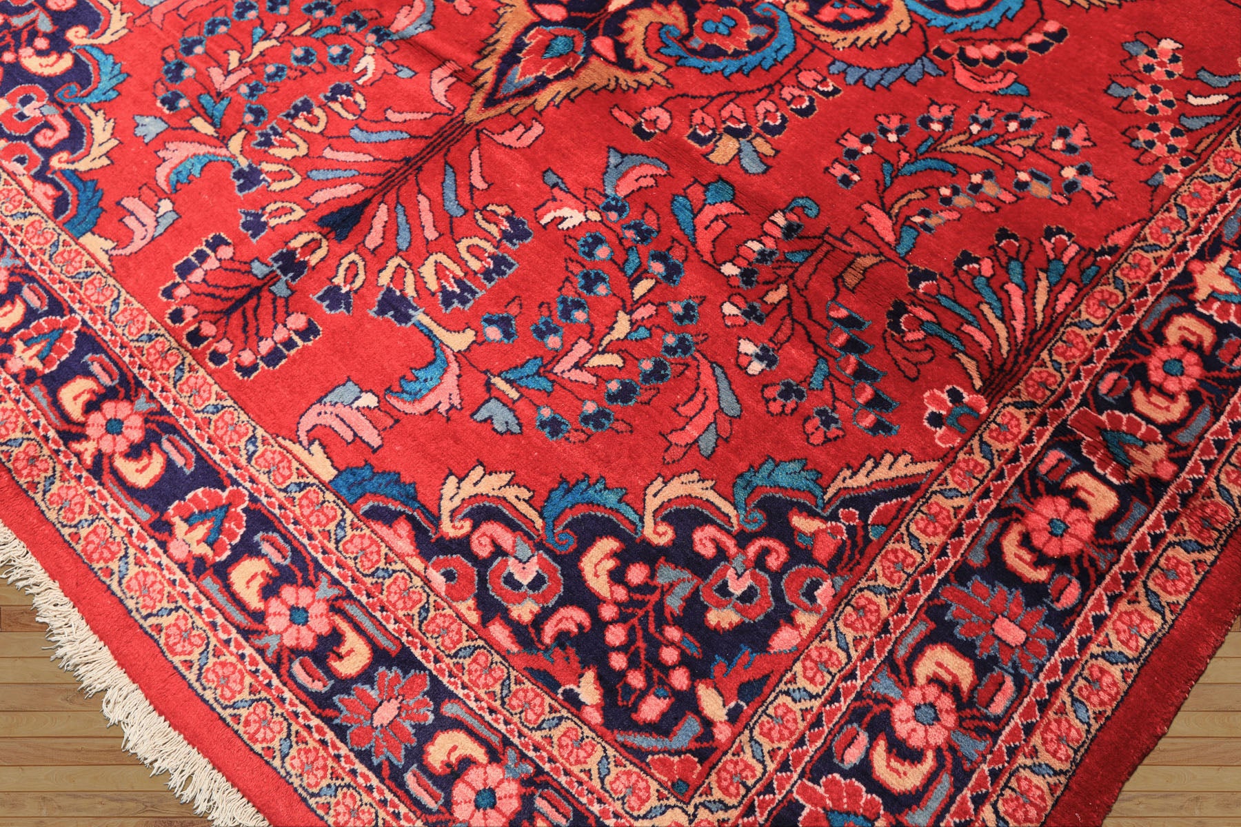 7x10 Red, Navy, Pink Color Hand Knotted Lilihan Wool Traditional Oriental Rug