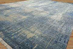 8x10 Beige, Blue, Color Hand Knotted Sherpa Wool and Silk Modern & Contemporary Oriental Rug
