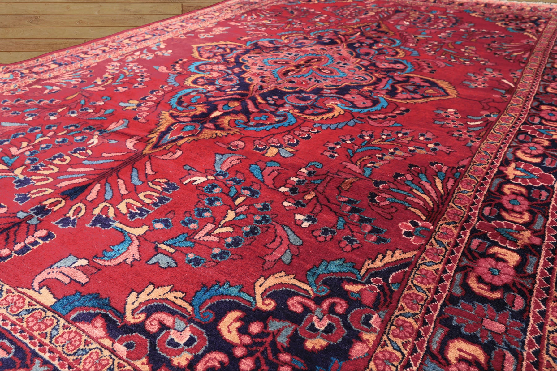 7x10 Red, Navy, Pink Color Hand Knotted Lilihan Wool Traditional Oriental Rug
