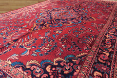 7x10 Red, Navy, Pink Color Hand Knotted Lilihan Wool Traditional Oriental Rug