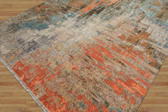 8x10 Beige, Coral, Aqua Color Hand Knotted Sherpa Wool and Silk Modern & Contemporary Oriental Rug